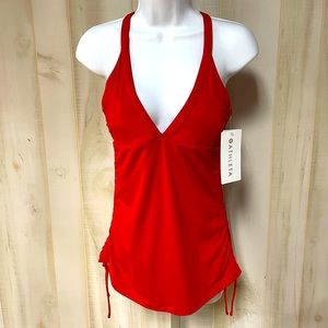 NWT Athleta Red Criss Cross Back Side Scrunch Swim Tank Top Sz M